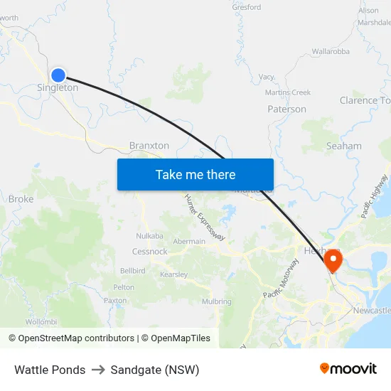 Wattle Ponds to Sandgate (NSW) map