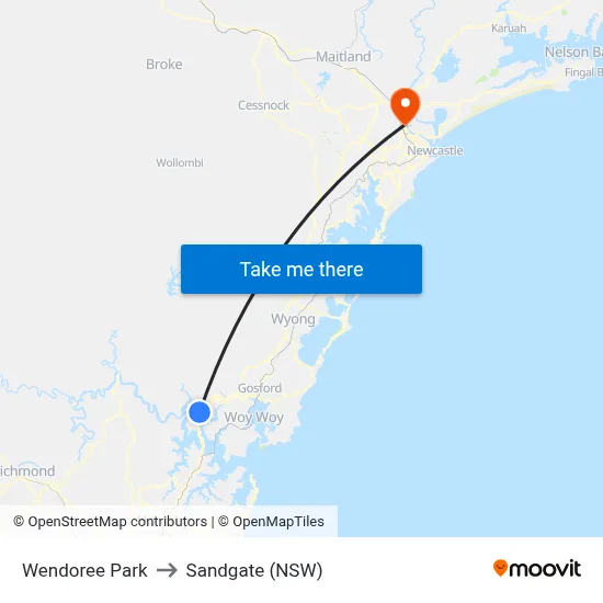 Wendoree Park to Sandgate (NSW) map