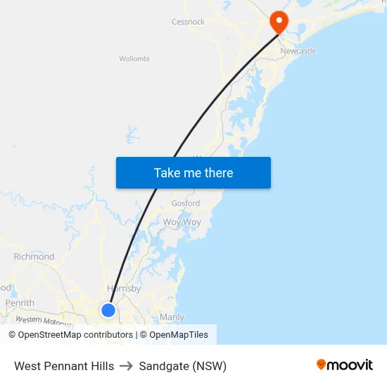 West Pennant Hills to Sandgate (NSW) map