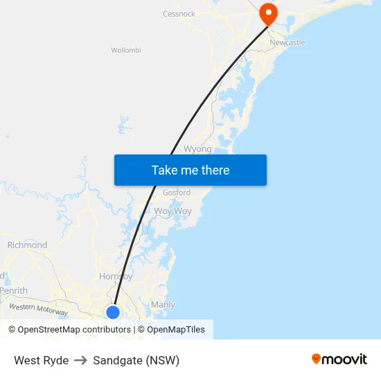 West Ryde to Sandgate (NSW) map
