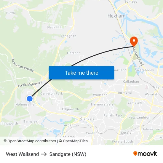 West Wallsend to Sandgate (NSW) map