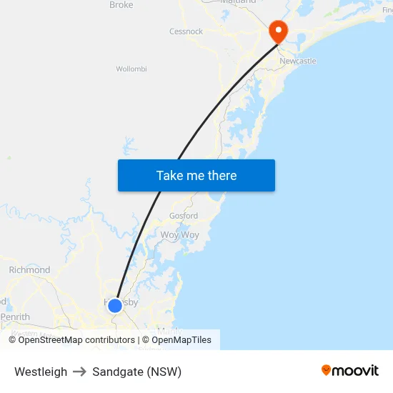 Westleigh to Sandgate (NSW) map