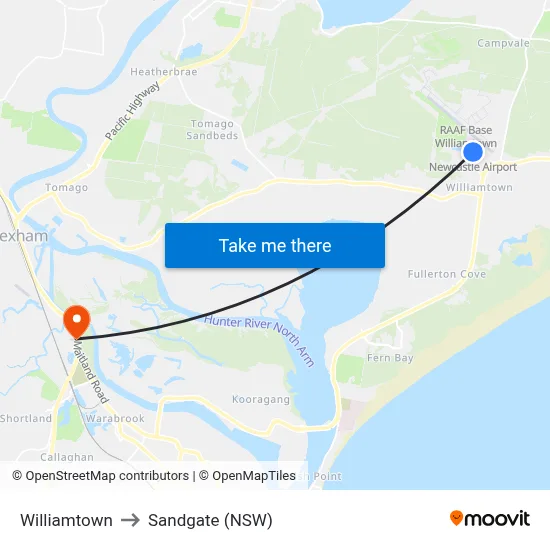 Williamtown to Sandgate (NSW) map
