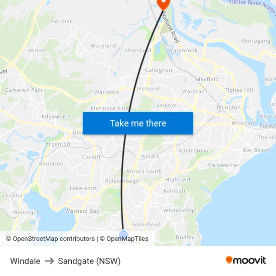 Windale to Sandgate (NSW) map