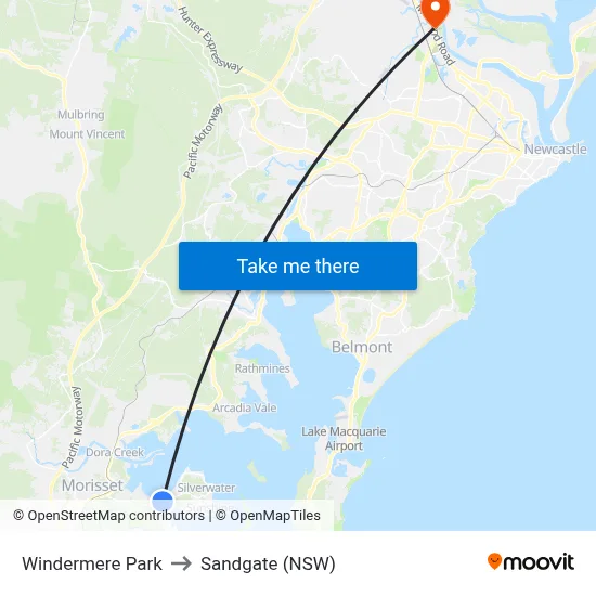 Windermere Park to Sandgate (NSW) map