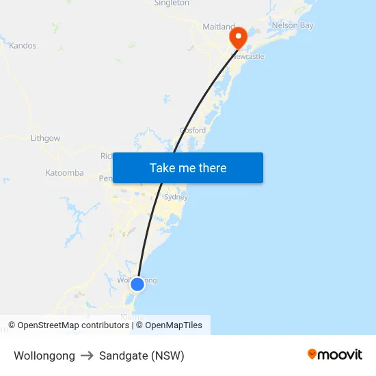 Wollongong to Sandgate (NSW) map