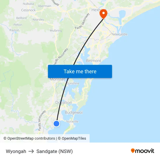 Wyongah to Sandgate (NSW) map