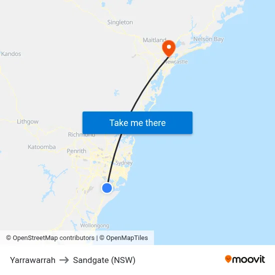 Yarrawarrah to Sandgate (NSW) map
