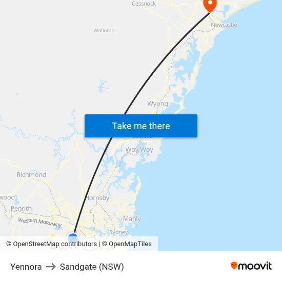 Yennora to Sandgate (NSW) map