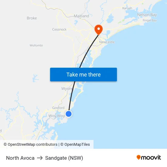 North Avoca to Sandgate (NSW) map