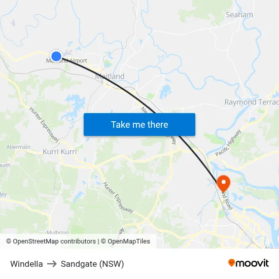 Windella to Sandgate (NSW) map