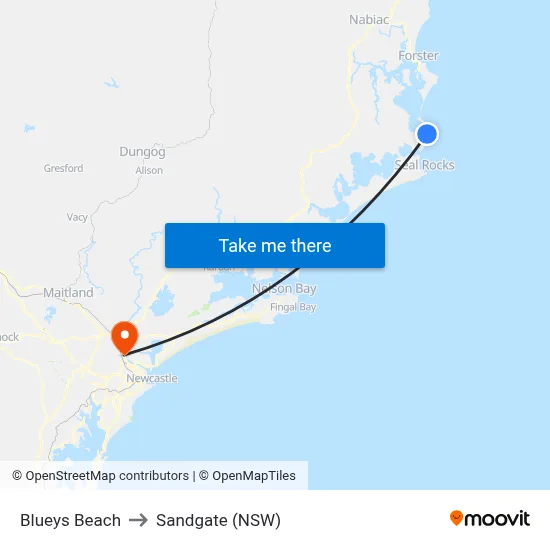 Blueys Beach to Sandgate (NSW) map