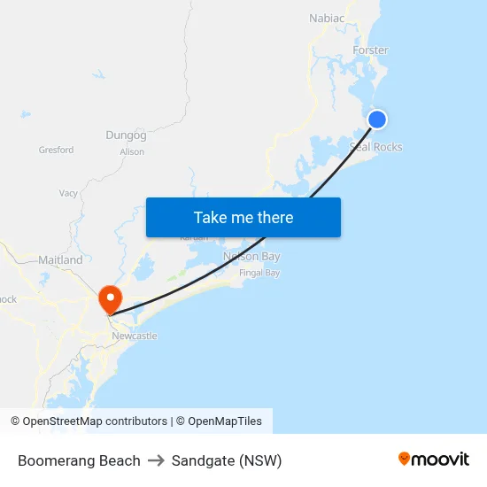 Boomerang Beach to Sandgate (NSW) map