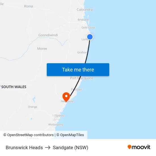 Brunswick Heads to Sandgate (NSW) map