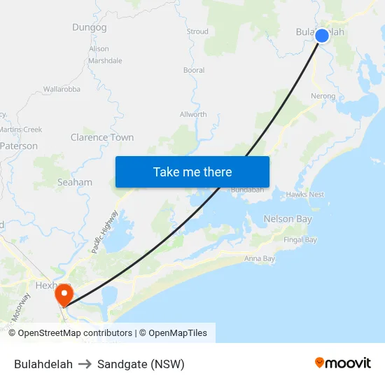 Bulahdelah to Sandgate (NSW) map