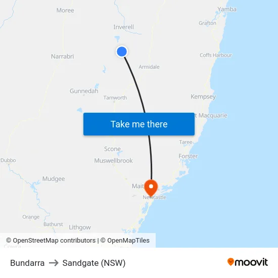 Bundarra to Sandgate (NSW) map