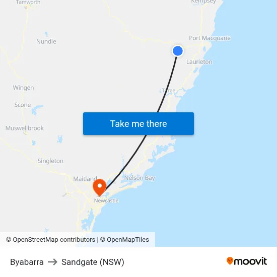 Byabarra to Sandgate (NSW) map