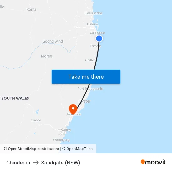 Chinderah to Sandgate (NSW) map