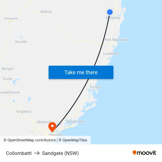 Collombatti to Sandgate (NSW) map