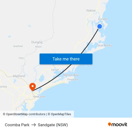 Coomba Park to Sandgate (NSW) map