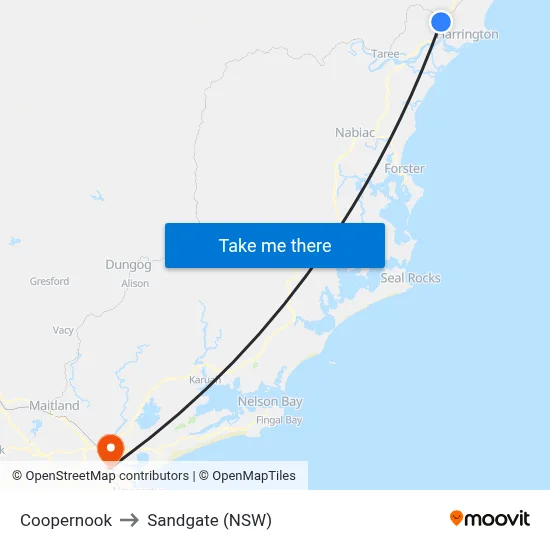 Coopernook to Sandgate (NSW) map