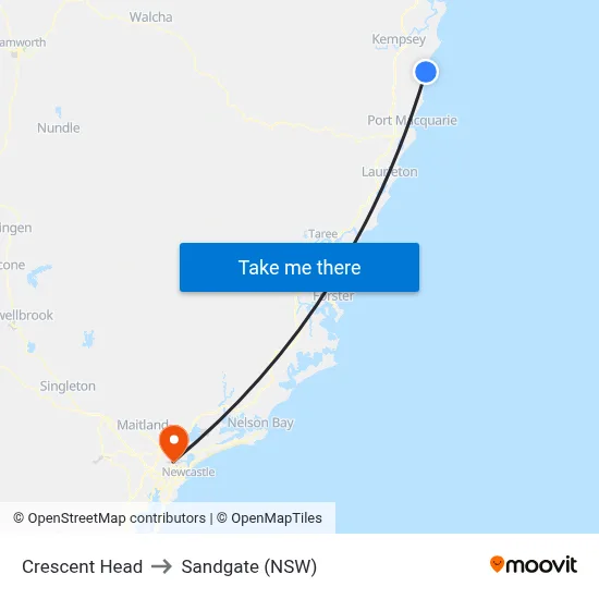 Crescent Head to Sandgate (NSW) map