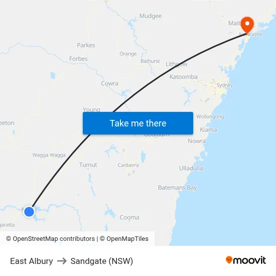 East Albury to Sandgate (NSW) map