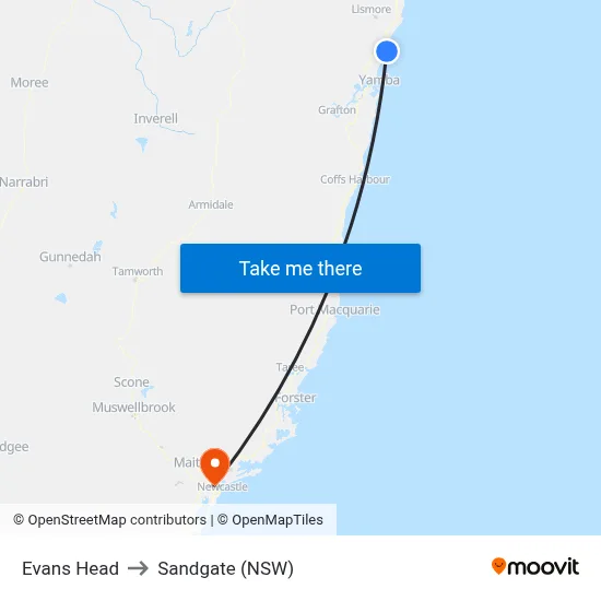 Evans Head to Sandgate (NSW) map