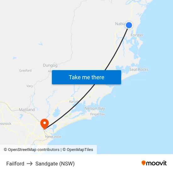 Failford to Sandgate (NSW) map