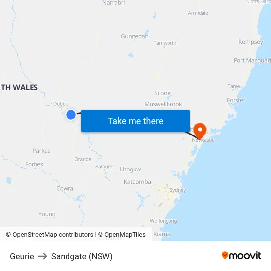 Geurie to Sandgate (NSW) map