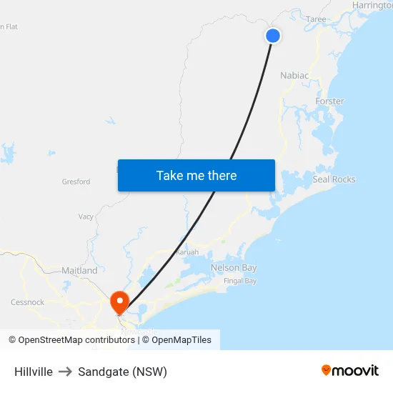 Hillville to Sandgate (NSW) map