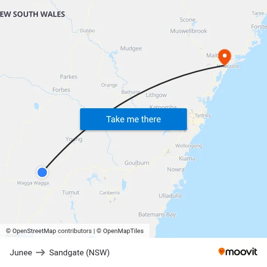 Junee to Sandgate (NSW) map