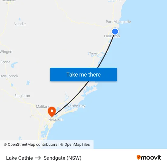 Lake Cathie to Sandgate (NSW) map