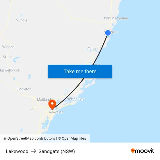 Lakewood to Sandgate (NSW) map