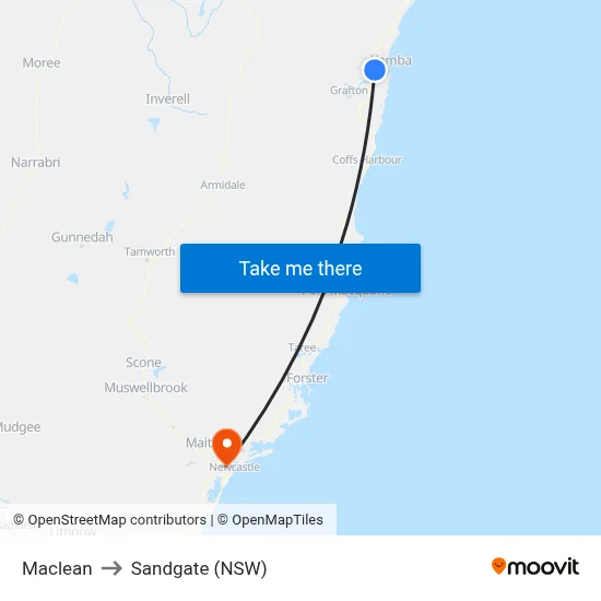 Maclean to Sandgate (NSW) map