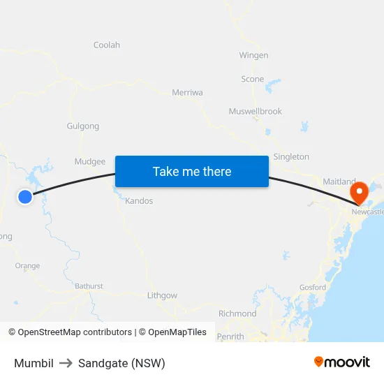 Mumbil to Sandgate (NSW) map