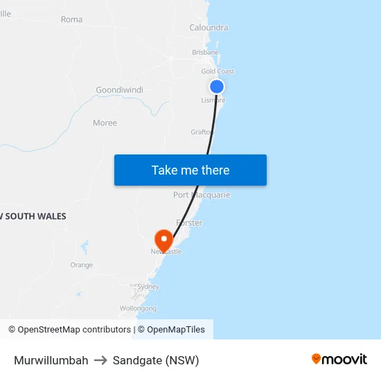 Murwillumbah to Sandgate (NSW) map