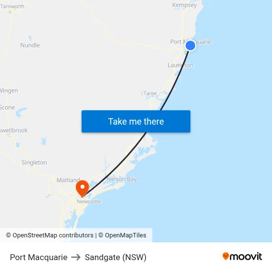Port Macquarie to Sandgate (NSW) map