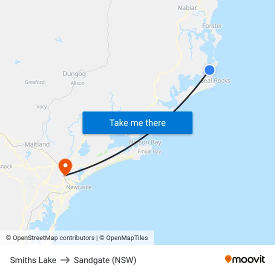 Smiths Lake to Sandgate (NSW) map