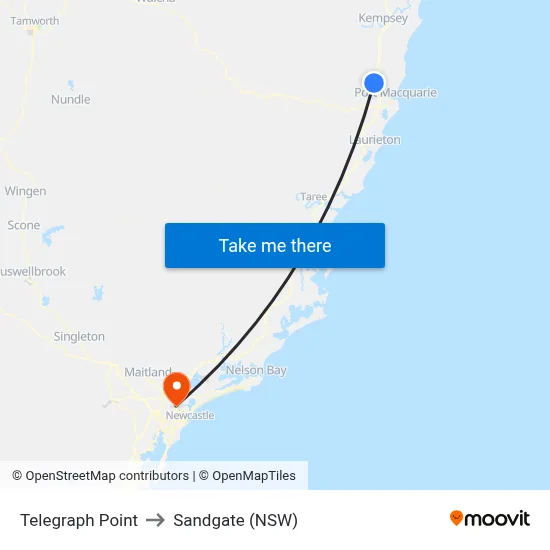 Telegraph Point to Sandgate (NSW) map