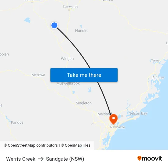 Werris Creek to Sandgate (NSW) map