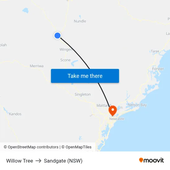 Willow Tree to Sandgate (NSW) map
