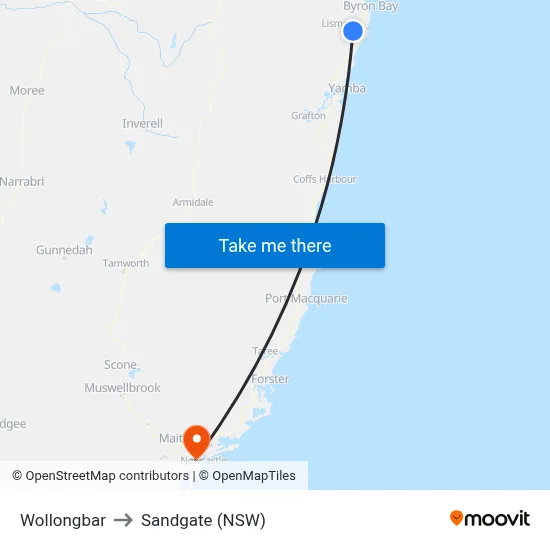 Wollongbar to Sandgate (NSW) map