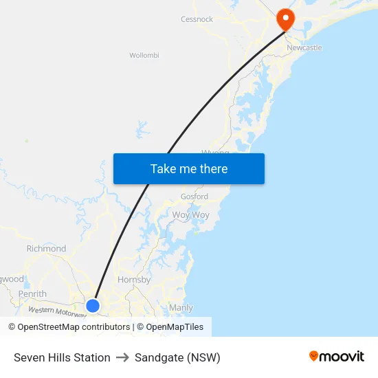 Seven Hills Station to Sandgate (NSW) map