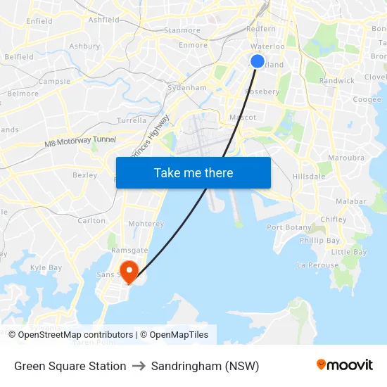 Green Square Station to Sandringham (NSW) map