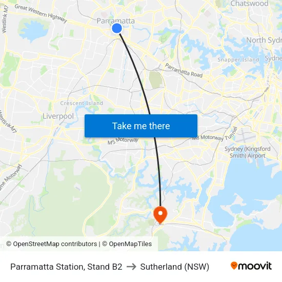 Parramatta Station, Stand B2 to Sutherland (NSW) map