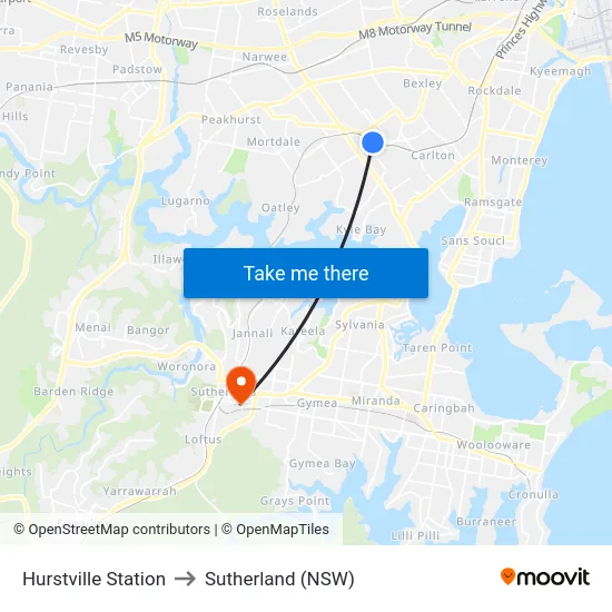 Hurstville Station to Sutherland (NSW) map