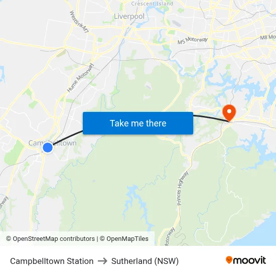 Campbelltown Station to Sutherland (NSW) map