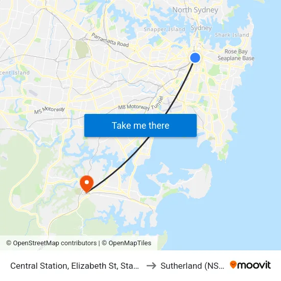 Central Station, Elizabeth St, Stand E to Sutherland (NSW) map