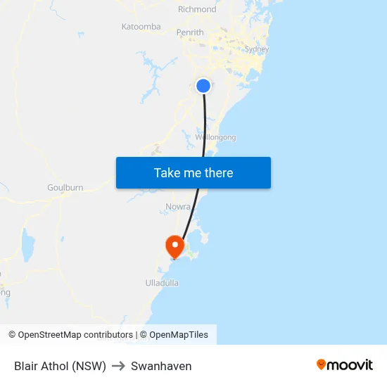 Blair Athol (NSW) to Swanhaven map